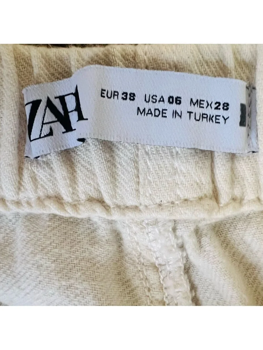 Zara Linen Cargo Jogger Pants In Cream Size 6